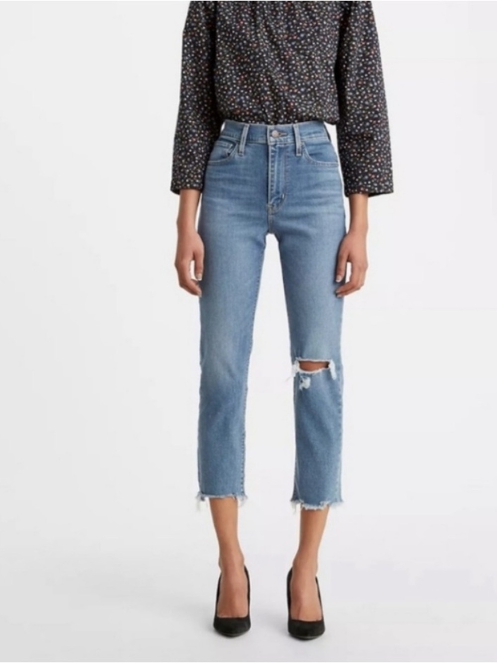 LEVIS 724 High Rise Straight Crop Jeans distressed light wash 27